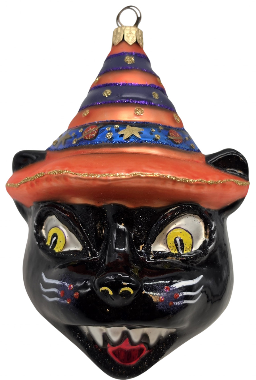 VINTAGE CHRISTOPHER RADKO BLACK CAT HALLOWEEN GLASS ORNAMENT